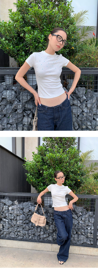 rhinestone short Tops