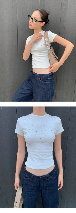 rhinestone short Tops