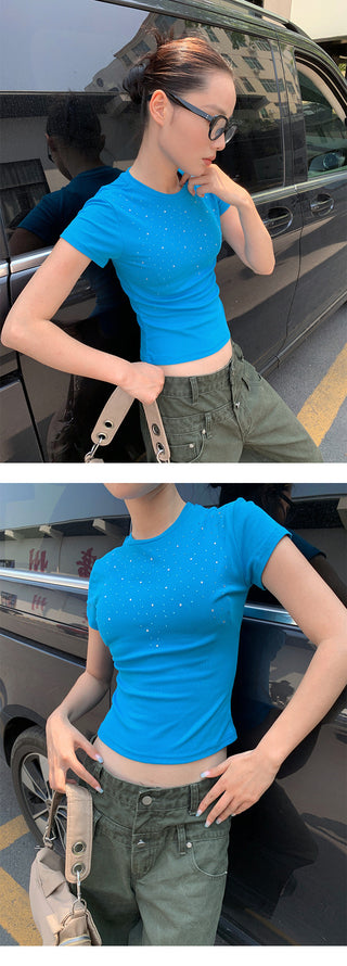 rhinestone short Tops