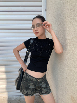 rhinestone short Tops