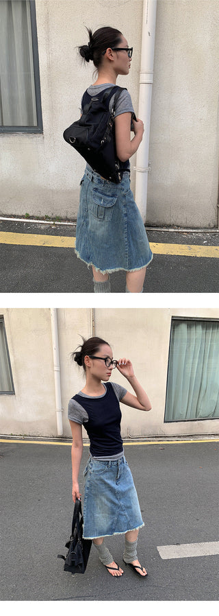 button denim skirt