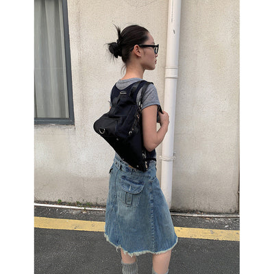 button denim skirt
