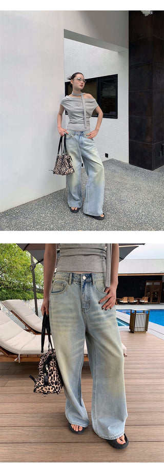 yellow distressed jeans