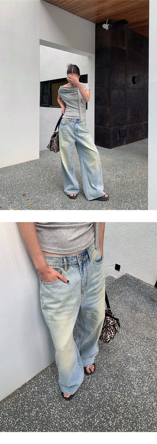 yellow distressed jeans