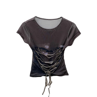 mesh lace-up Tops