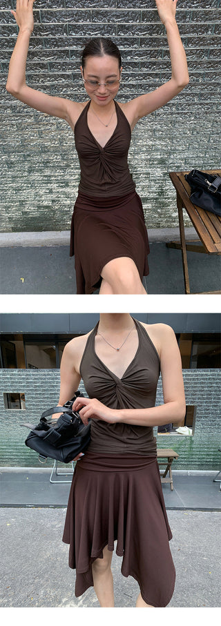 V-neck knot halter