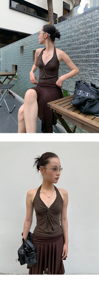 V-neck knot halter