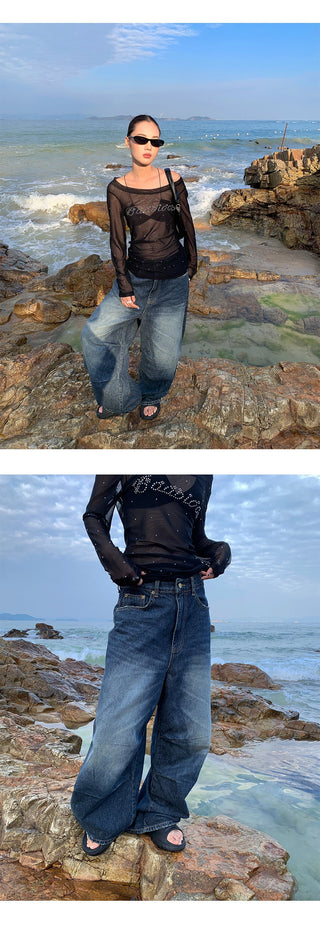 pleated denim jeans
