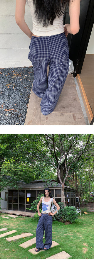 drawstring plaid pants