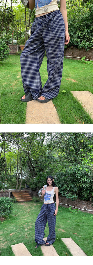 drawstring plaid pants