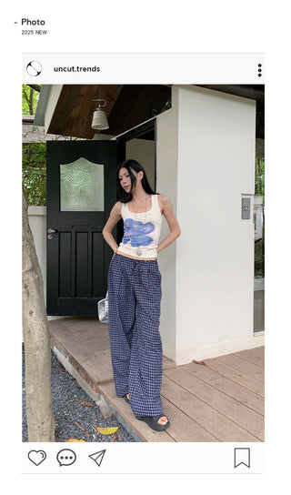 drawstring plaid pants