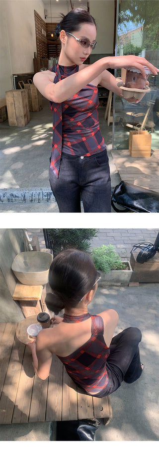 tie-neck plaid Top
