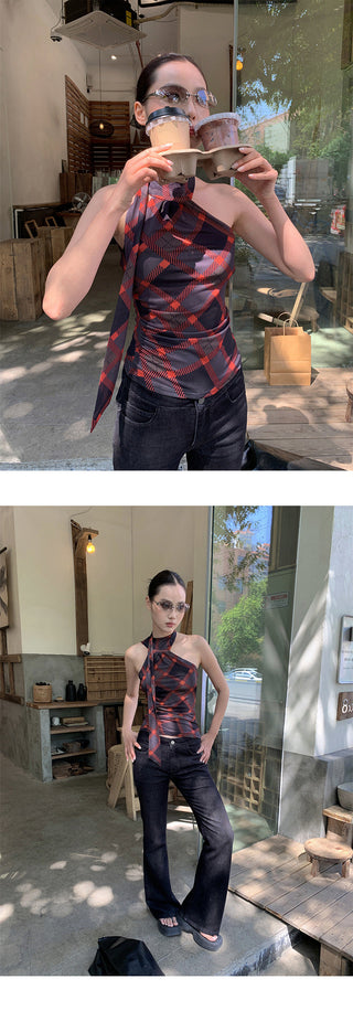 tie-neck plaid Top