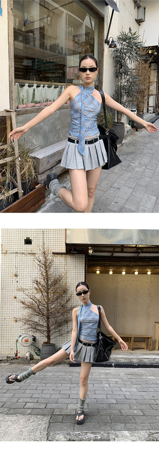 tie-neck plaid Top