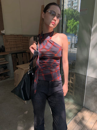 tie-neck plaid Top