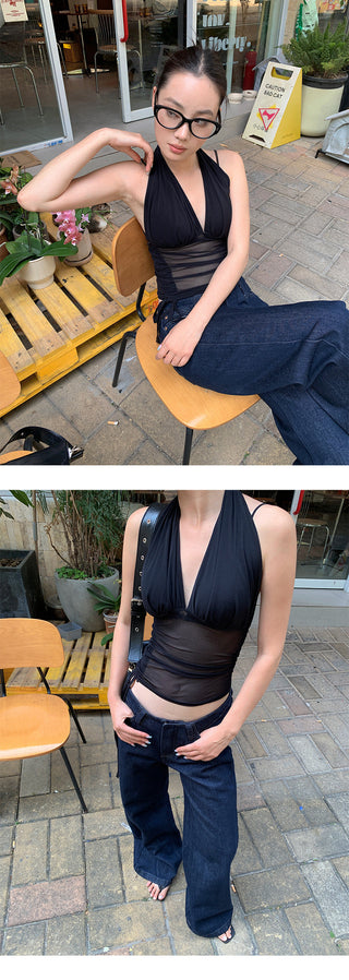 pleated mesh Top