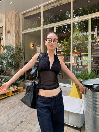 pleated mesh Top
