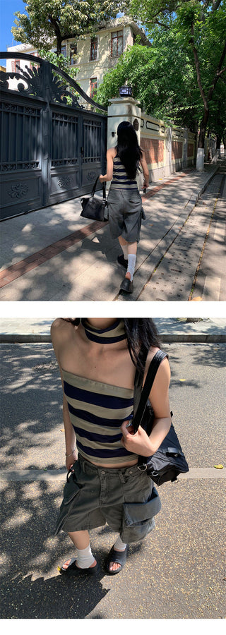 stripe halter Top