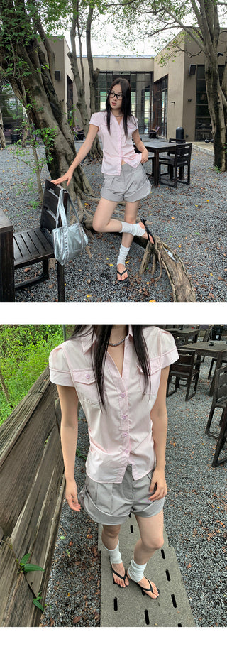 pleated plaid shirt