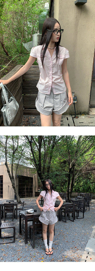 pleated plaid shirt