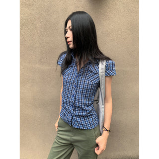 pleated plaid shirt