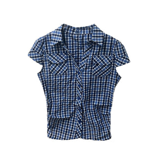 pleated plaid shirt