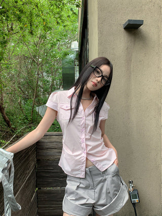 pleated plaid shirt