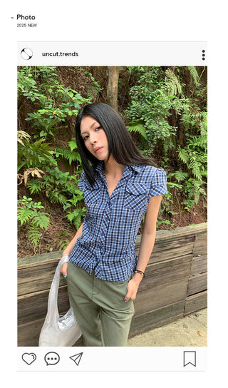 pleated plaid shirt