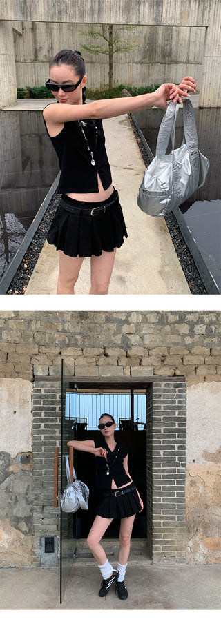 pleated mini skirt