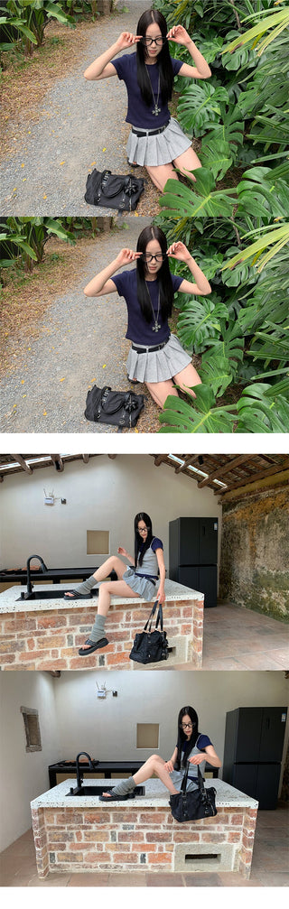pleated mini skirt