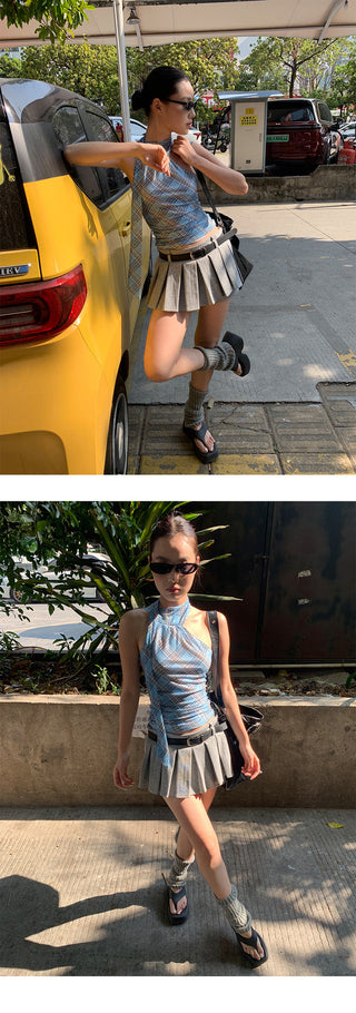 pleated mini skirt