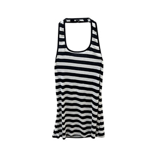 striped U-collar Top