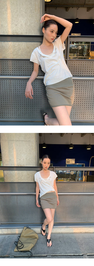 pleated V-neck Tops