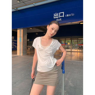 pleated V-neck Tops