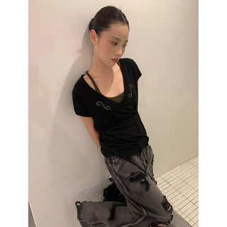 pleated V-neck Tops