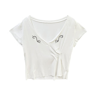 pleated V-neck Tops