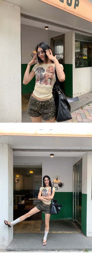 puppy print Tops