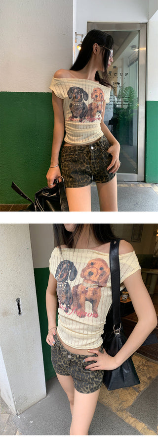 puppy print Tops