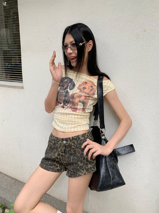 puppy print Tops