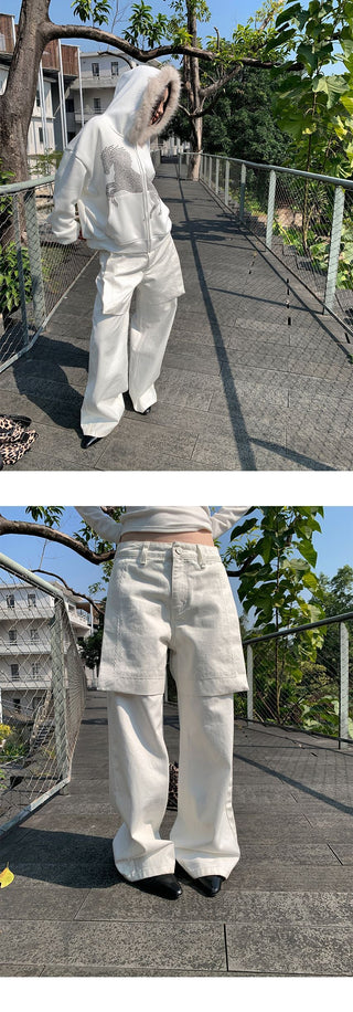 patchwork wide pants