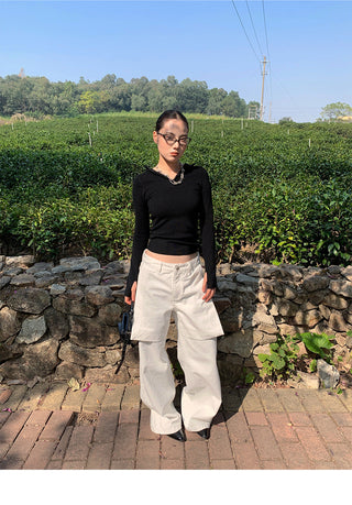 patchwork wide pants