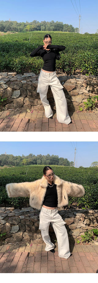 patchwork wide pants