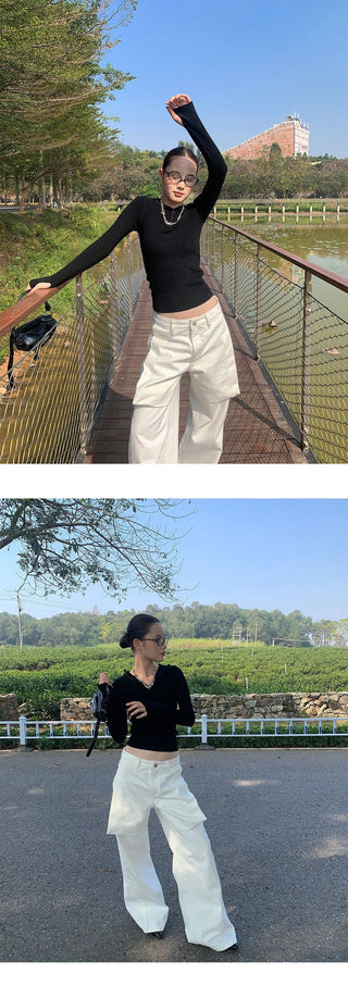 patchwork wide pants