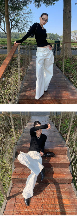 patchwork wide pants