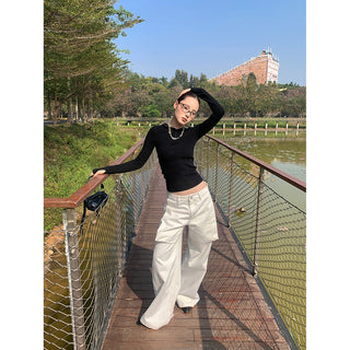 patchwork wide pants