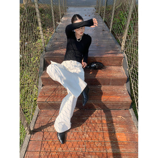 patchwork wide pants