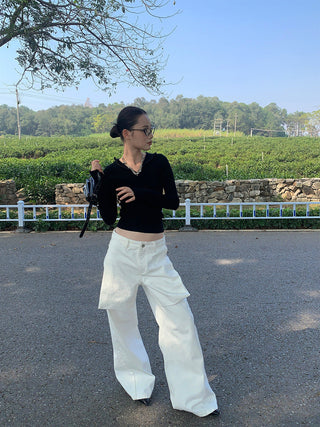 patchwork wide pants