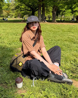 Gingham check half shirt