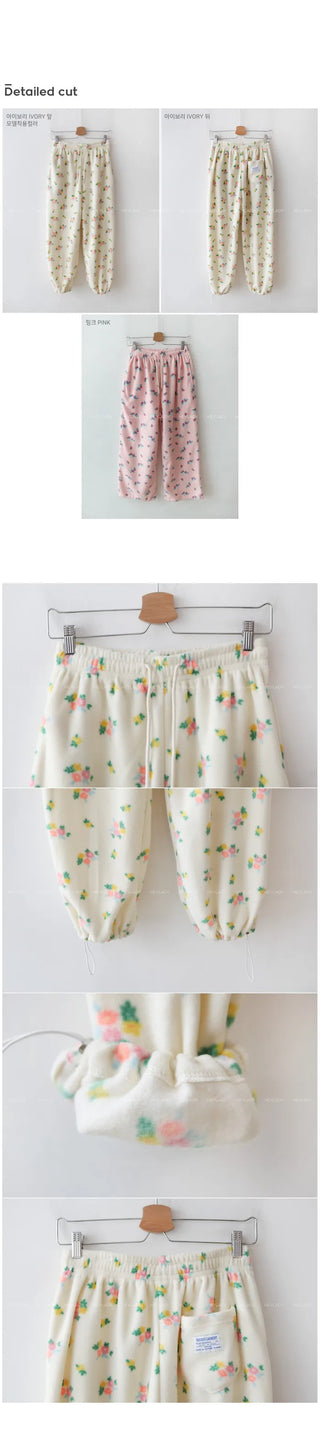 Fleece Flower Elastic Waist Pants