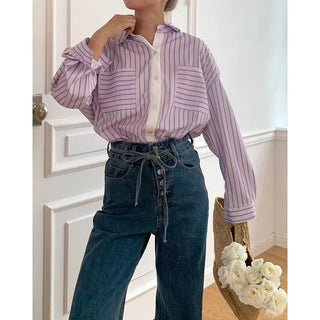 Front two-pocket striped shirt